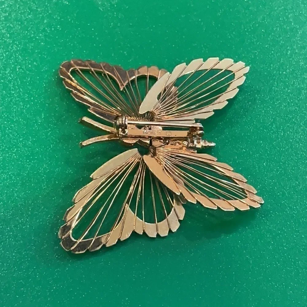 Vintage Signed Monet Butterfly Gold-tone Brooch